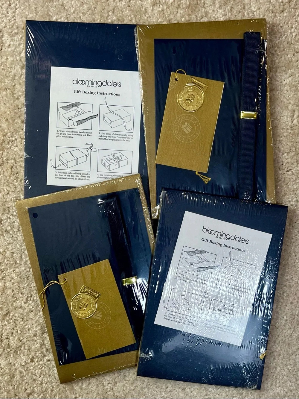 BLOOMINGDALE’S Vintage By Mail Gift Boxing Kits Set of 4 Navy & Gold